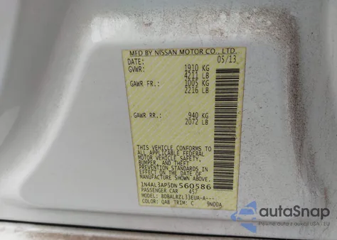 2013 Nissan Altima 2.5 S z USA, uszkodzony, nr VIN 1N4AL3AP5DN560586